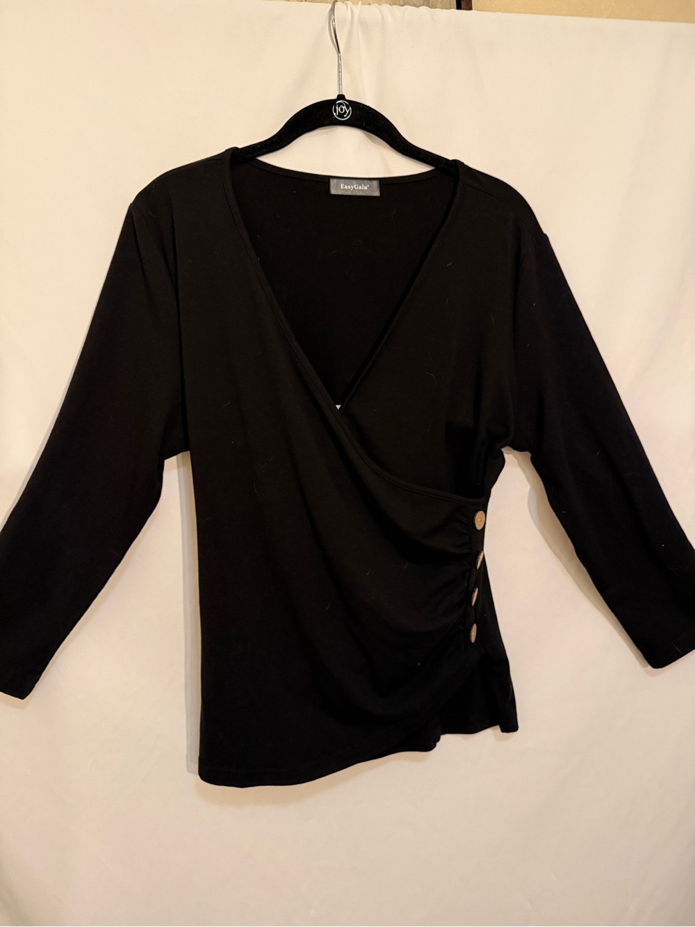 Black Wrap-Style Long Sleeve Top Sz Medium